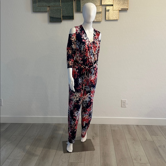 NY Collection Multicolor Floral Cold Shoulder Jumpsuit - Picture 3 of 7
